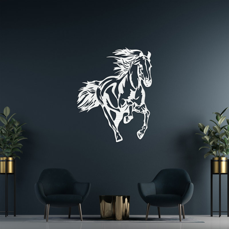Décoration murale abstraite cheval qui court - ACM noir (24 po x 19 po), H 32 po x l 25,3 po x P 0,25 po, Noir