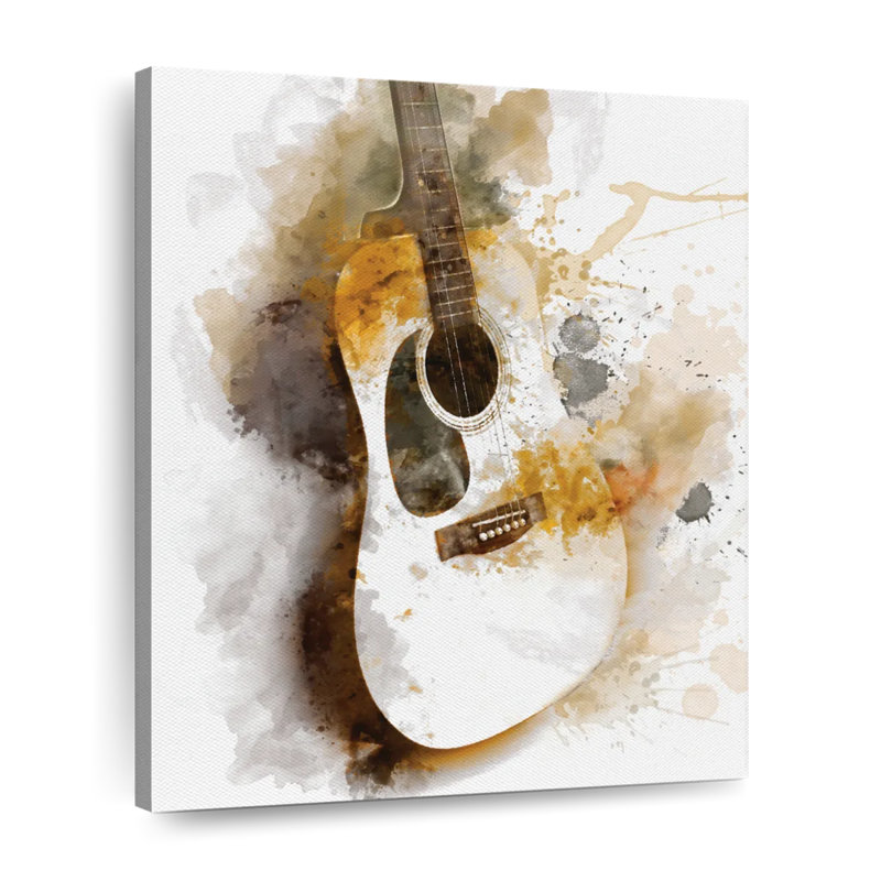 Guitare en bois Splash sur toile, H 15 po x l 12 po x P 1,25 po