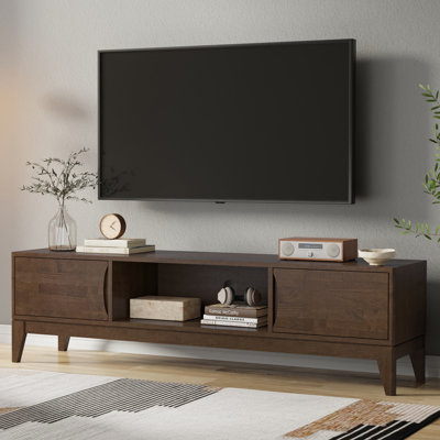 Meuble télé basse en bois massif de style Mid-Century pour téléviseur de 80 po ou moins Harper