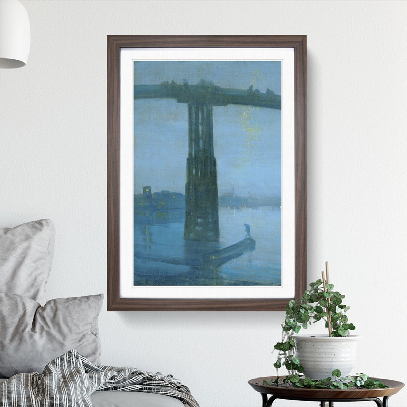 Nocturne Blue and Gold Old Battersea Bridge by James Mcneill Whistler - Picture Frame Painting on MDF, Walnut Framed