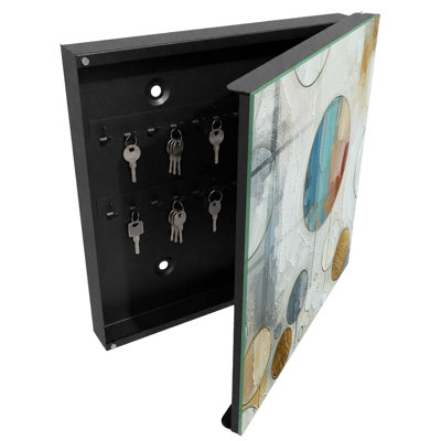 Key cabinet for wall, Opens to the right, 30x30x5, Black, Abstract circles in pastel colors, 