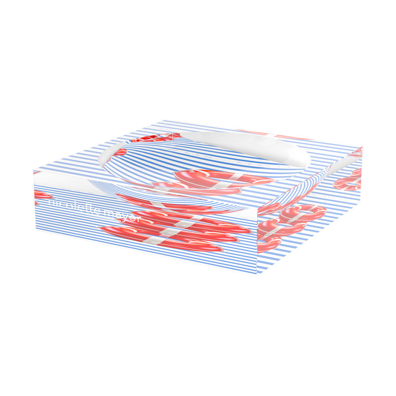 Square Striped Decorative Tray, 6"W x 6"D x 2"H, Blue Stripe