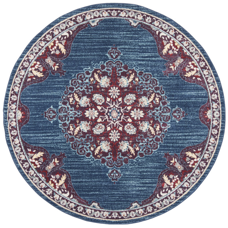 Tapis oriental bourgogne / ivoire Barcus, Rond 6 pi 7 po