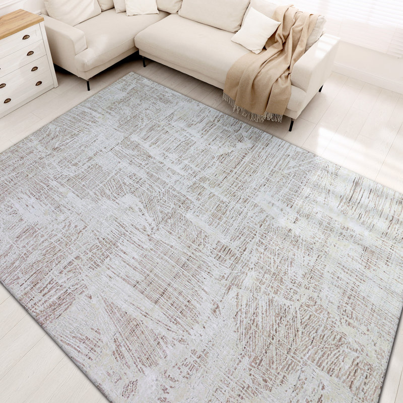 Tapis rectangulaire en laine / soie noué à la main gris, Rectangle 12 pi x 15 pi