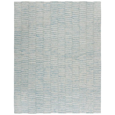Hudsynn Ebony Hand Tufted Wool Cotton Striped Rug in Dark Green/Light Green