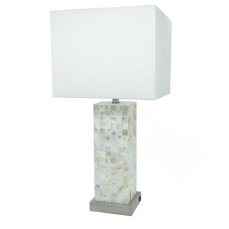 Modern White Chrome-Finished Base Mosaic Pattern 1Pc Table Lamp Soft Diffused Light White Shade