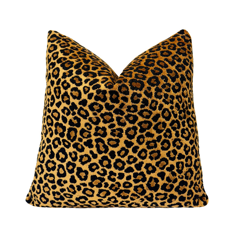 Housse de coussin en velours Leopard, Carré 20 po, Imprimé animal bronze