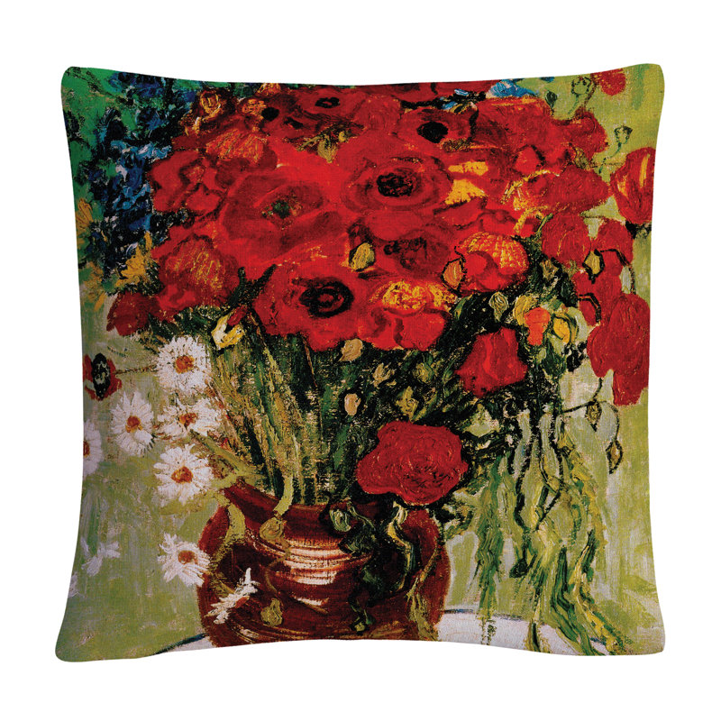 Coussin décoratif 16 x 16 «Daisies & Poppies» de Vincent Van Gogh