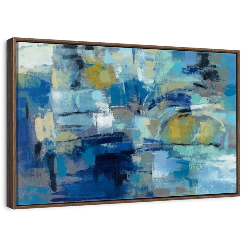 Ultramarine Waves III, 46 po x 31 po, Cadre flottant noyer