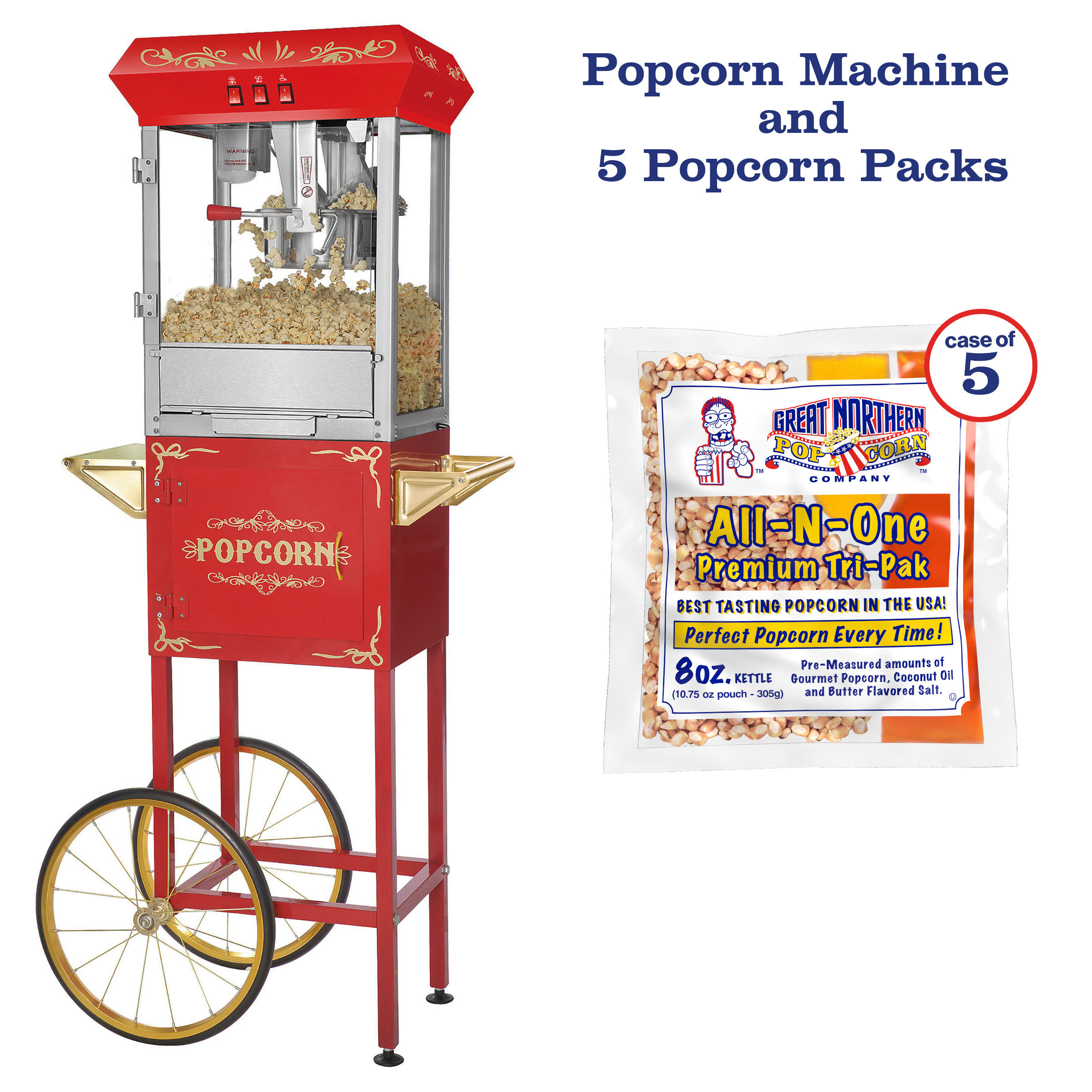 Perfect Popper Popcorn Machine - 10oz Stainless-Steel Kettle, Reject Kernel  Tray, Warming Light, and Accessories by Great Northern Popcorn (Black)