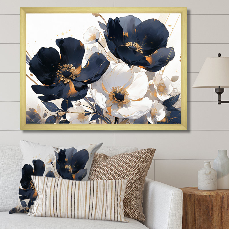 Brilliant Poppies IV - impressions sur toile florales, H 30 po x l 40 po x P 1,5 po, Cadre photo doré simple