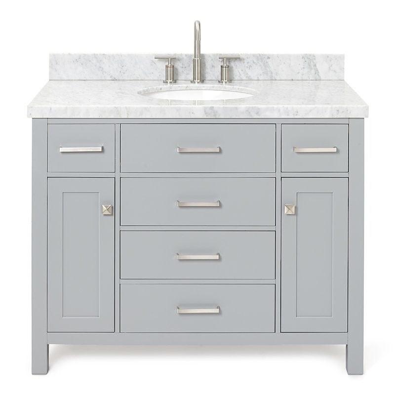 Macnair 42" Single Bathroom Vanity with Carrara White Marble Top, Gray