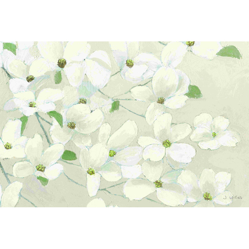 Dogwood Delight Cream par James Wiens - Peinture, H 20 po x l 30 po, Toile encadrée flottante dorée sans passe-partou