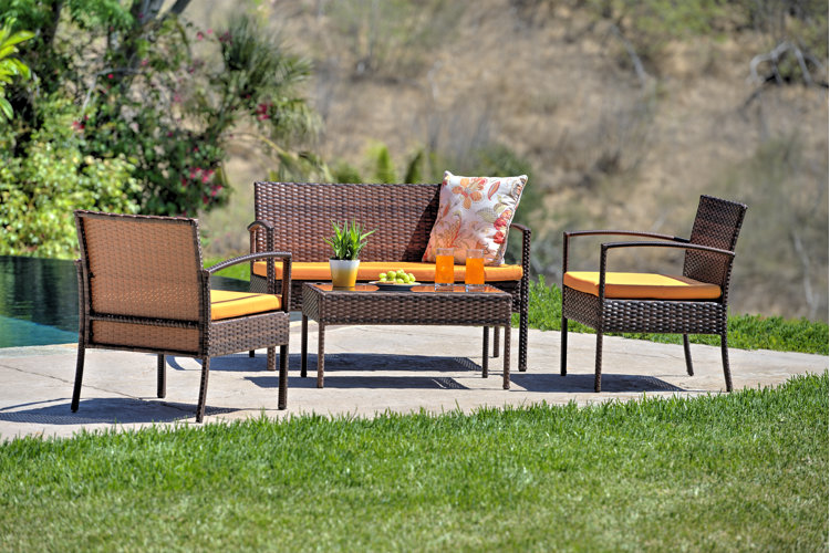 Roxana 4 Piece Rattan Sofa Seating Group with Cushions