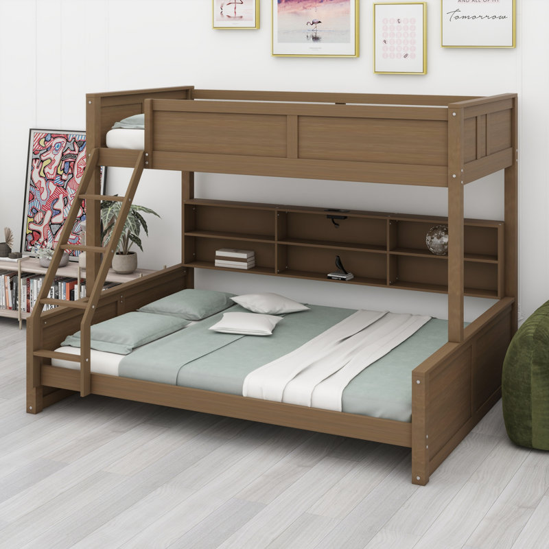 Lit superposé avec armoires de rangement et ports USB, Bois antique, Simple TG sur grand