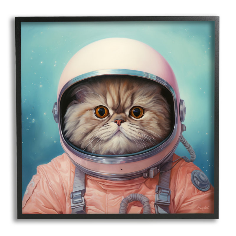 Chat astronaute Az-132 encadré dans l'espace par Roozbeh, H 12 po x l 12 po x P 1,5 po, Giclée encadrée noir minuit