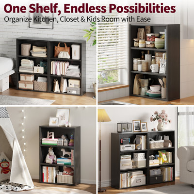 Étagère de rangement à 2 niveaux pour bibliothèque, bibliothèque ouverte de 23,7 po, unité de rangement pour bibliothèque au sol, rétro