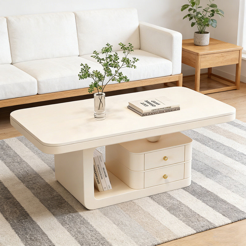 Table basse Luxury, Blanc, Blanc, H 16,53 po x L 39,37 po x l 19,68 po