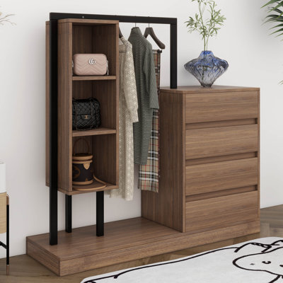 Armoire moderne avec 4 tiroirs, 3 tablettes et tringle à vêtements