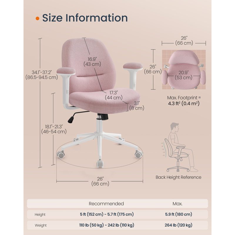 Takeisha Office Chair, Pink, White