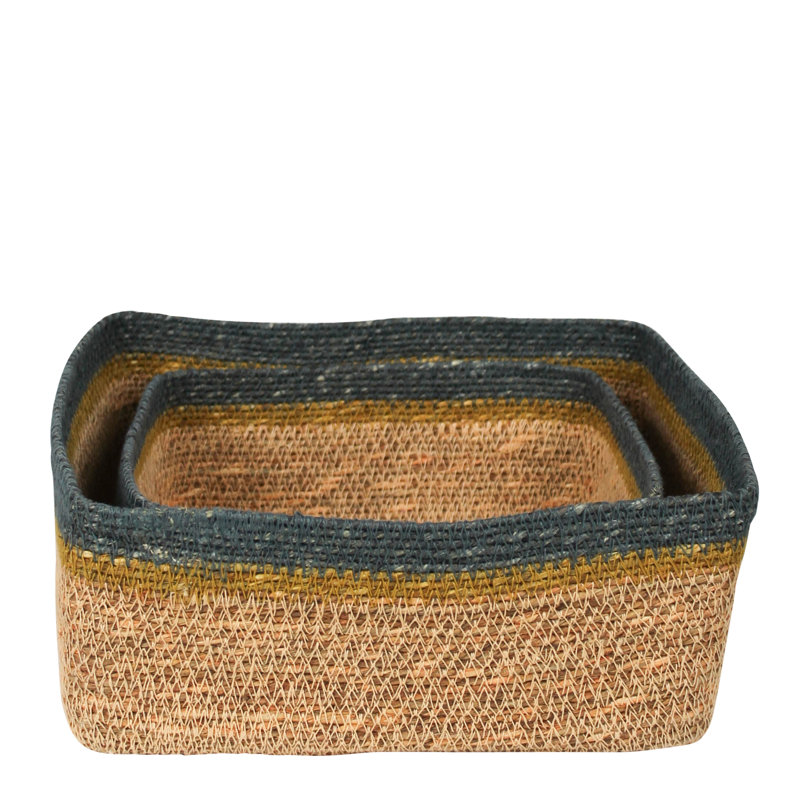 Square Baskets, Seagrass, Set Of 2 Sm: 8X8x4, Lrg: 10.5X10.5X4.5