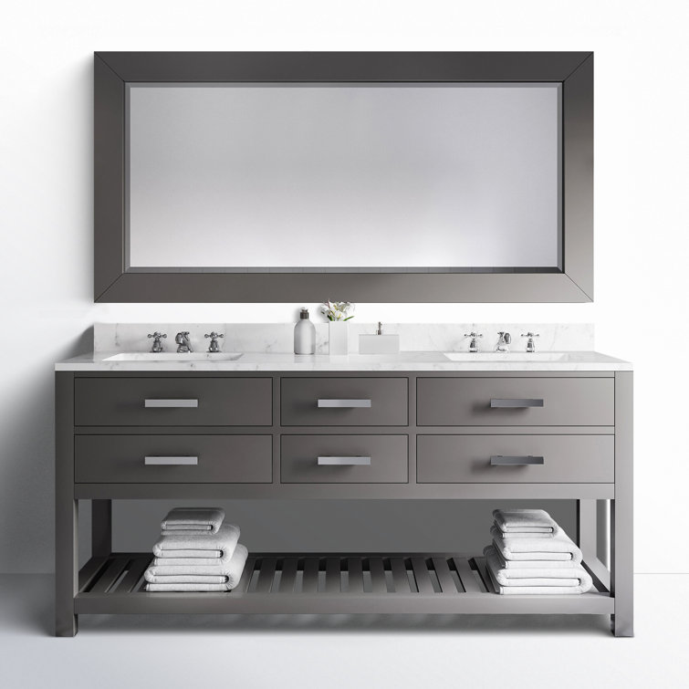 Cronin 72" Carrara White Marble Countertop Bath Vanity with Mirror
