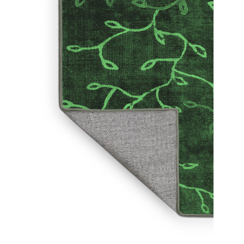 Tapis contemporains vert émeraude lavable à la machine 1107, Rectangle 6 pi x 9 pi