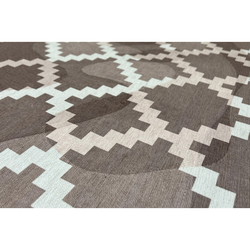 Tapis géométrique tissé à la machine en polyester / chenille brun / beige, Rectangle 2 pi x 3 pi