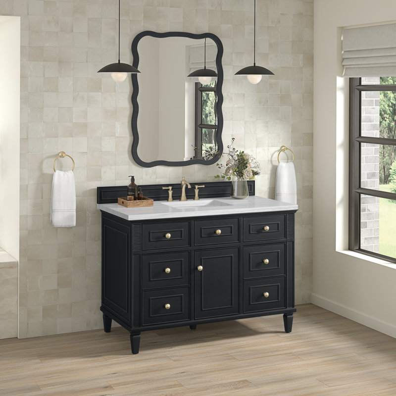 Lorelai 48'' W Single Vanity, Black Onyx, Carrara White Marble, 8" Widespread