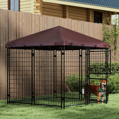 Chenil d'extérieur pour chien de 4,6 pi x 5 pi, imperméable, acier pour petits et moyens chiens, chenil brun de, housse imperméable et deux portes