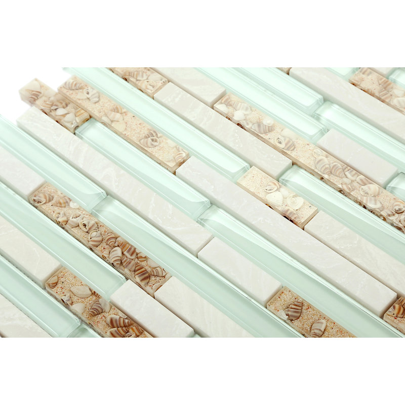 Tiffany Blue Straight Edge Engineered Stone/Glass/Seashell Mosaic Wall Tile