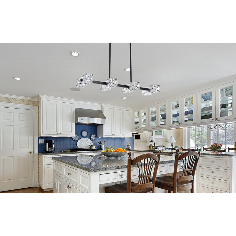 Luminaire suspendu pour îlot de cuisine 8 lumières Yil, Noir