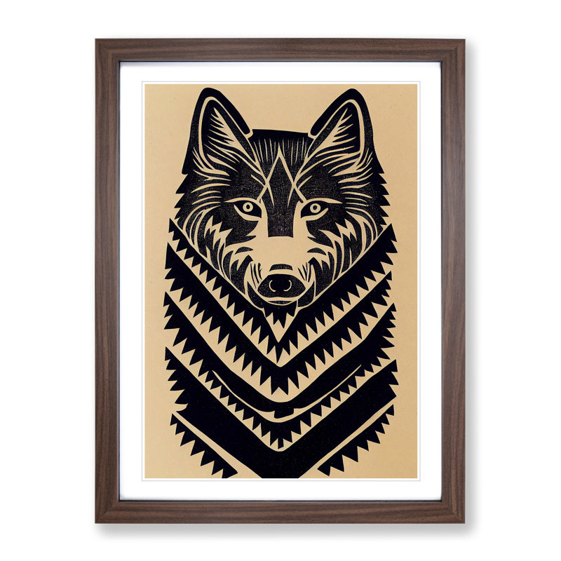 Wolf In Abstract No.2 - Wall Art, 36cm H x 27cm W, Walnut Framed Paper, White