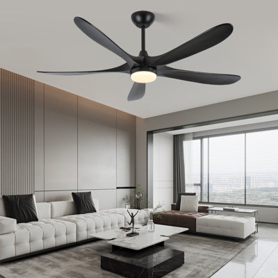 Ventilateur de plafond extérieur 62 pouces noir mat à 5 pales en bois avec éclairage et télécommande, moteur à courant continu, ventilateur à hélice moderne pour patio, porche, garage