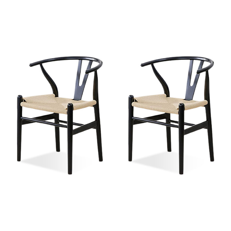 Chaise d'appoint noire à dossier solide (ensemble de 2)