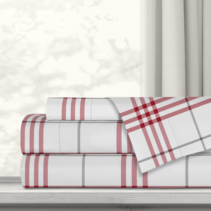 Microfiber Plaid Sheet Set, Twin Sheet Set + Fitted Sheet + 1 Pillowcase