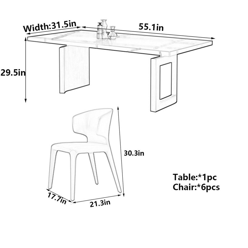Table de salle à manger Modern, H 29,5 po x L 55,1 po x l 31,5 po