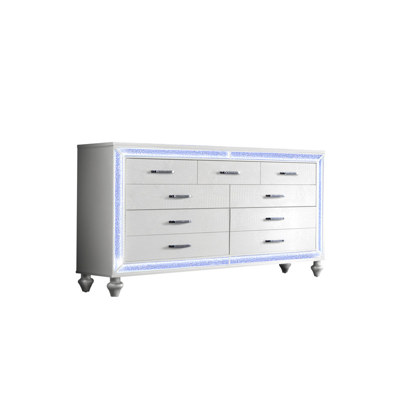 Commode 9 tiroirs avec veilleuse DEL Wabbaseka, Blanc