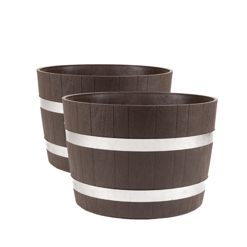 Winon Barrel Planter, Set of 2, 12.5" H x 17.5" W x 17.5" D