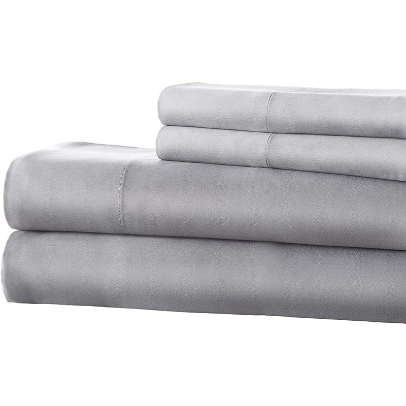 4-Piece Silky Smooth Rayon Cooling Sheet Set, Cal.King Sheet Set + 1 Fitted Sheet + 2 Pillowcase, Light Gray