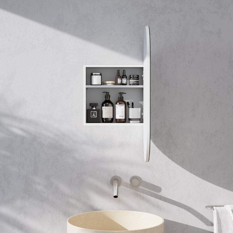 Recessed Frameless Single Door Medicine Cabinet with Adjustable Shelves