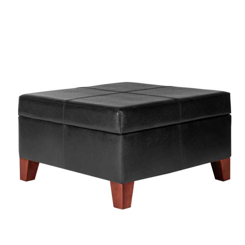 Gallup 28" Wide Leather Square Storage Ottoman Bench, Black