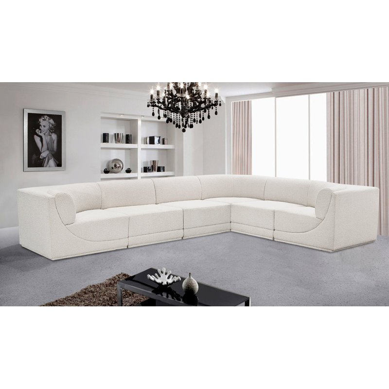 Canapé modulaire rembourré 6 pièces Ollie, Tissu crème bouclé