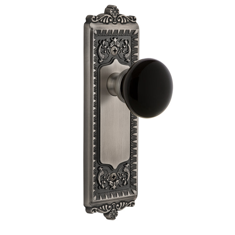 Double plaque Grandeur Windsor avec bouton de porte Coventry, Étain antique