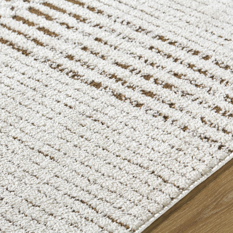 Ivory and Dark Brown Geometric Polyester Area Rug, 6'7" x 9'