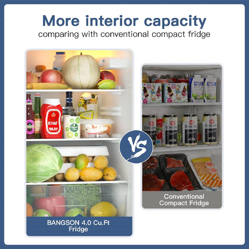 BANGSON 4.0 Cu.Ft Top Freezer Refrigerator, Double Door Small Fridge with Adjustable Thermostat, Silver, Silver