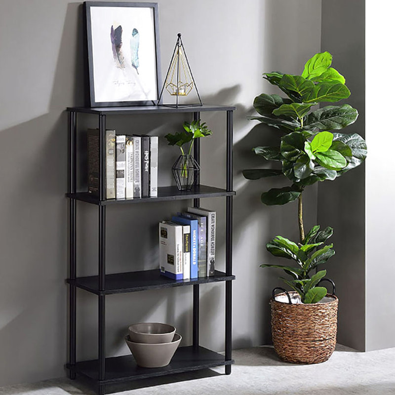 4-Shelf Black Bookshelf For Living Room - Enhances Aesthetics With 4 Open Back Metal Shelves Stylish And Practical, Black