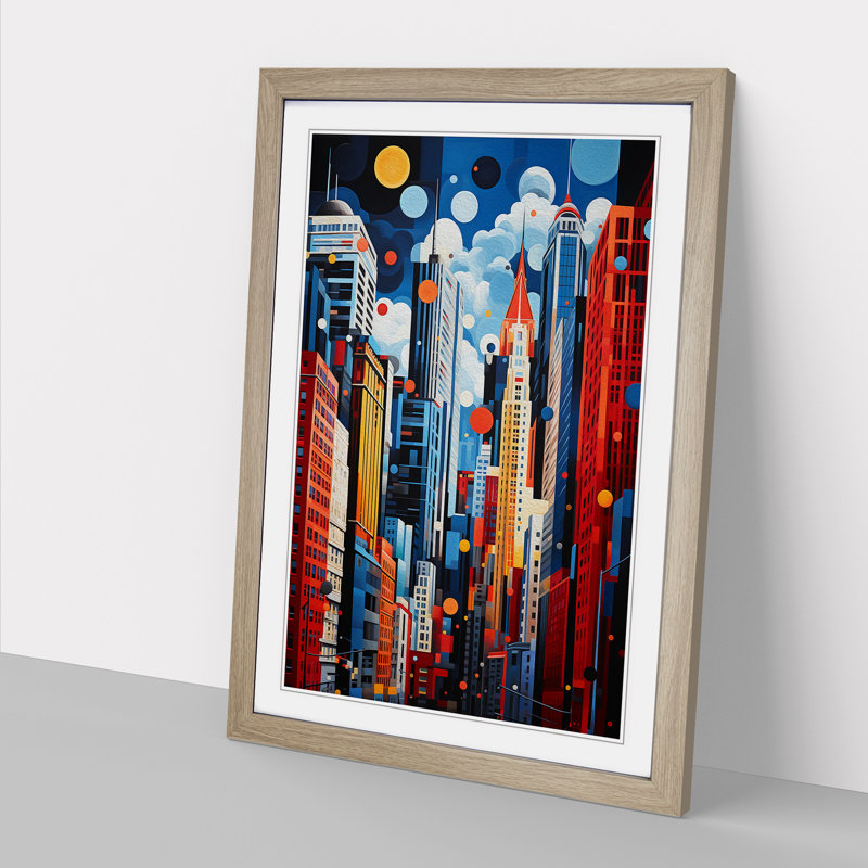 New York Orphism No.2 1 Piece Single Picture Frame Wall Art, 34cm H x 25cm W x 2cm D, Oak Framed