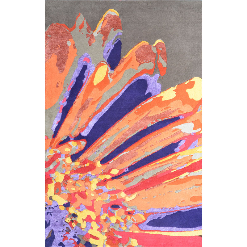 Tapis décoratif en laine Touffeté à la main orange/gris Macomber, Rectangle de 5 pi x 8 pi
