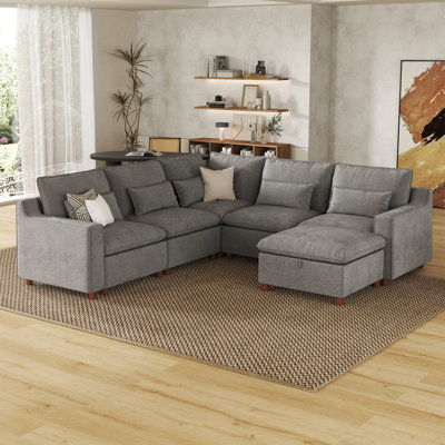 French Seam 5 Seats Modular Sectional